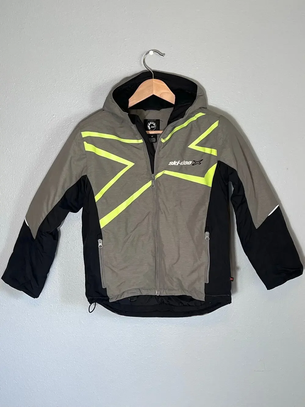 Ski-doo Boys Youth 12 Snowmobile Racing Coat Jacket Grey Taupe Winter Snow Ski